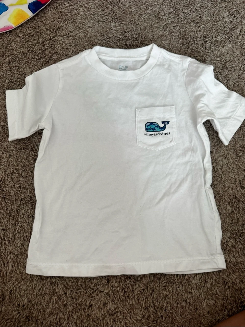 Vineyard Vines White Kids Pocket Tee with Blue Whale